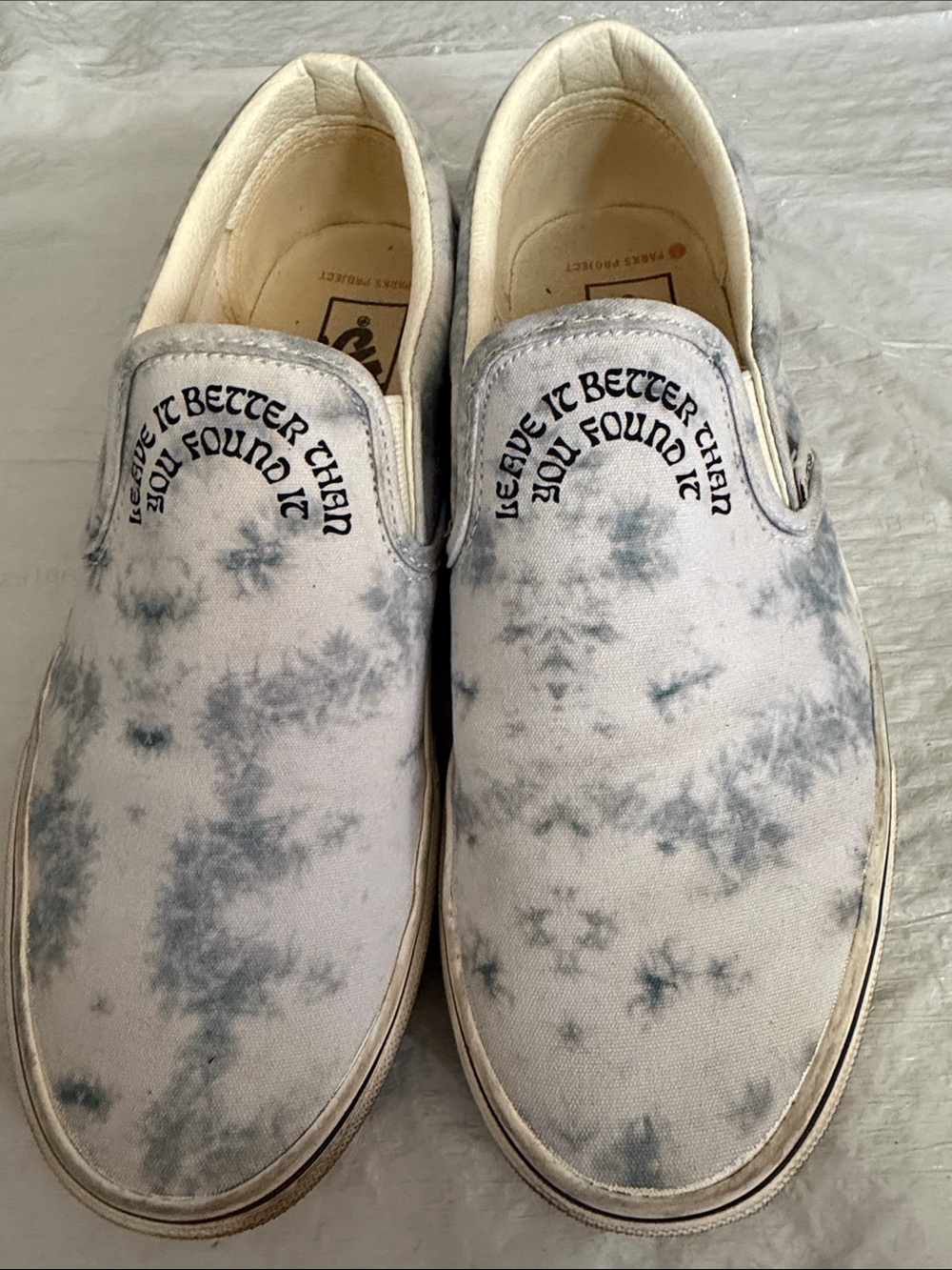 Vans Slip-On Canvas Loafers in White with Gray Tie-Dye